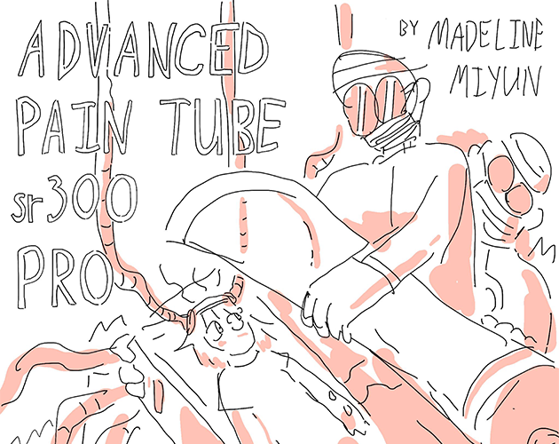 Cover of Advanced Pain Tube sr300 PRO. Shows a woman laying down flat on a weird machine with a tube while weird doctors stare at her.