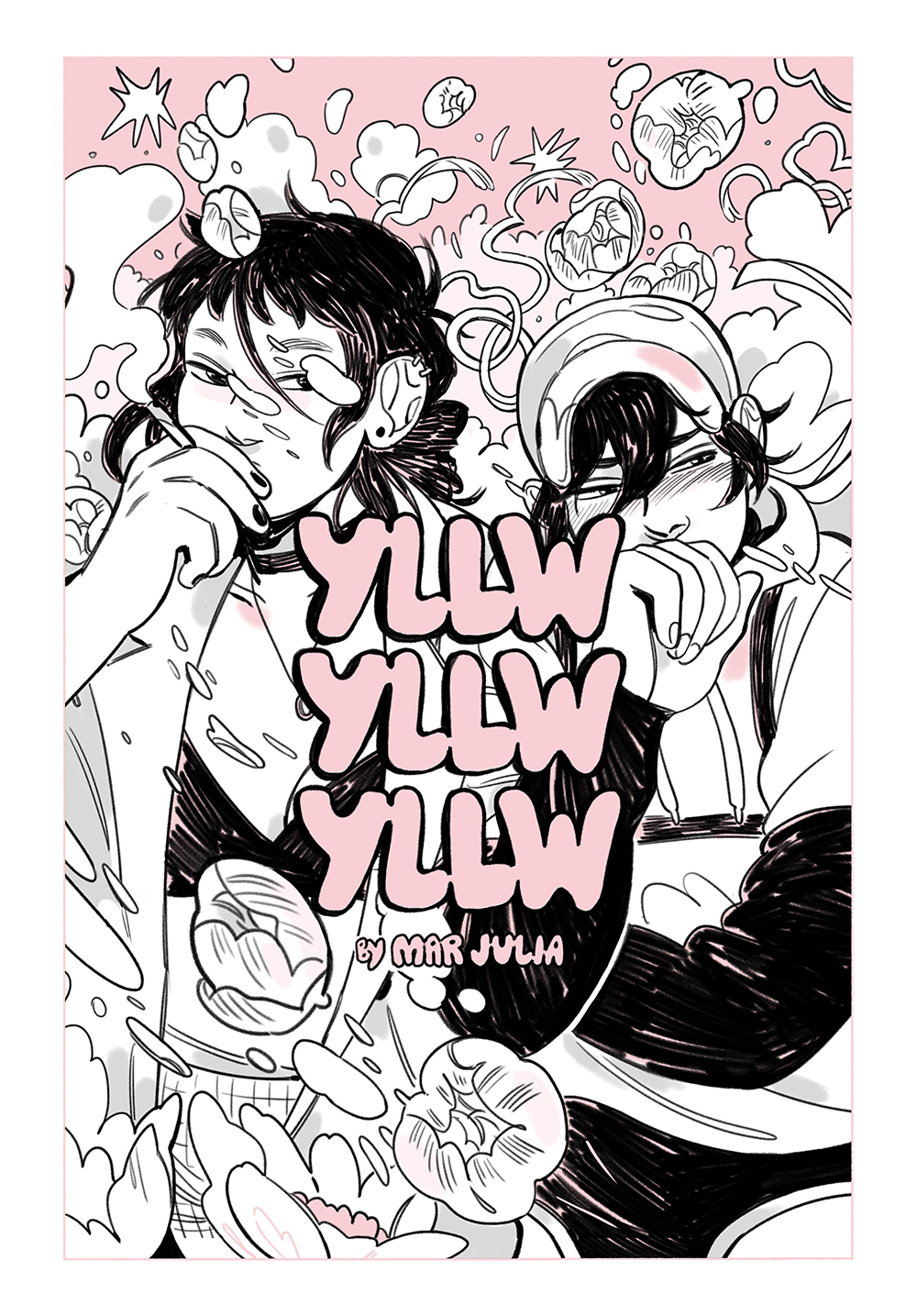 Cover of YLLW YLLW YLLW. Shows two characters wrapped in a cloud of magical smoke and flowers.